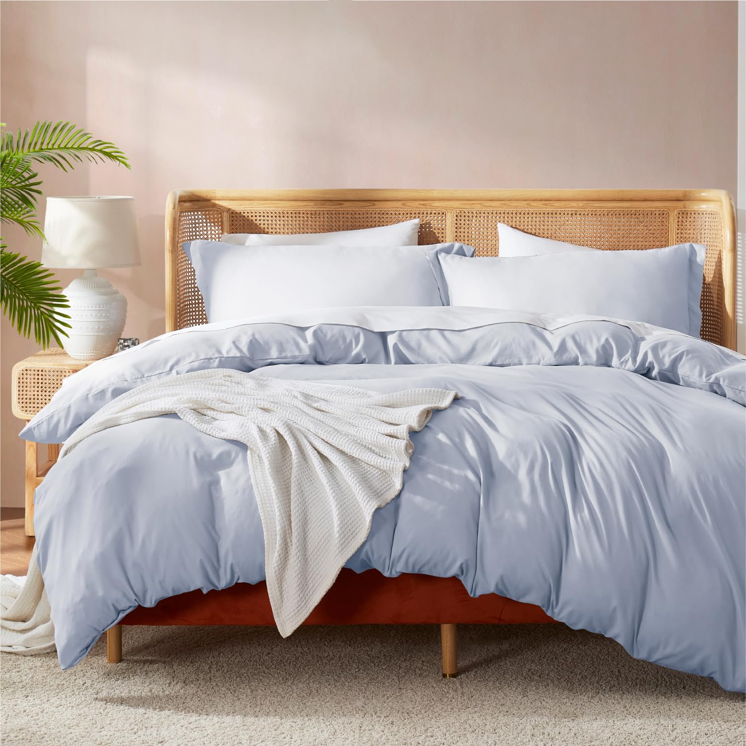 Nestl Ice Blue Duvet Cover Queen Size - Soft Double Brushed Queen Duvet Cover Set, 3 Piece, With Button Closure, 1 Duvet Cover 9
