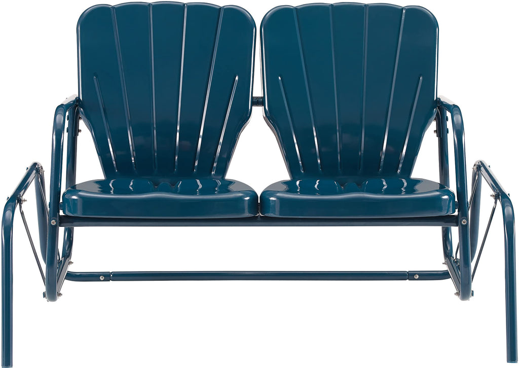 Crosley Furniture Ridgeland Retro Metal Outdoor Loveseat Glider, 2-Person Rocking Patio Bench for Porch, Navy Gloss