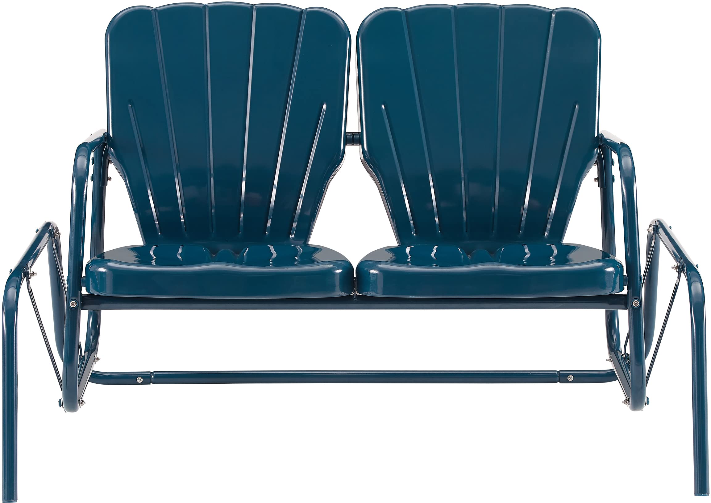 Crosley Furniture Ridgeland Retro Metal Outdoor Loveseat Glider, 2-Person Rocking Patio Bench for Porch, Navy Gloss