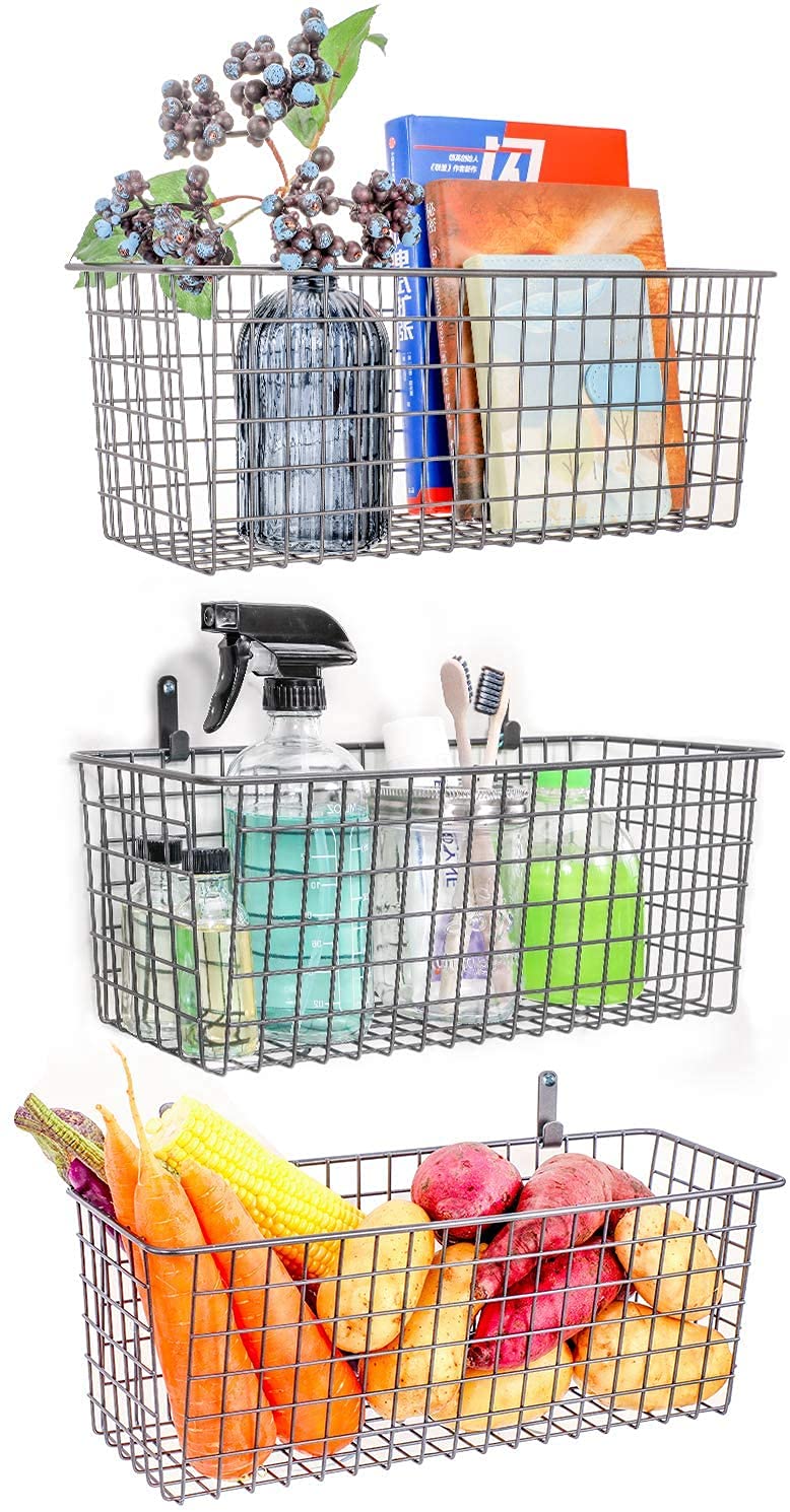 Shiok Decor Extra Large Hanging Wall Basket For Storage | Wall Mount Metal Wire Baskets Hanging Cabinet Bin Wall Shelves | Rusti