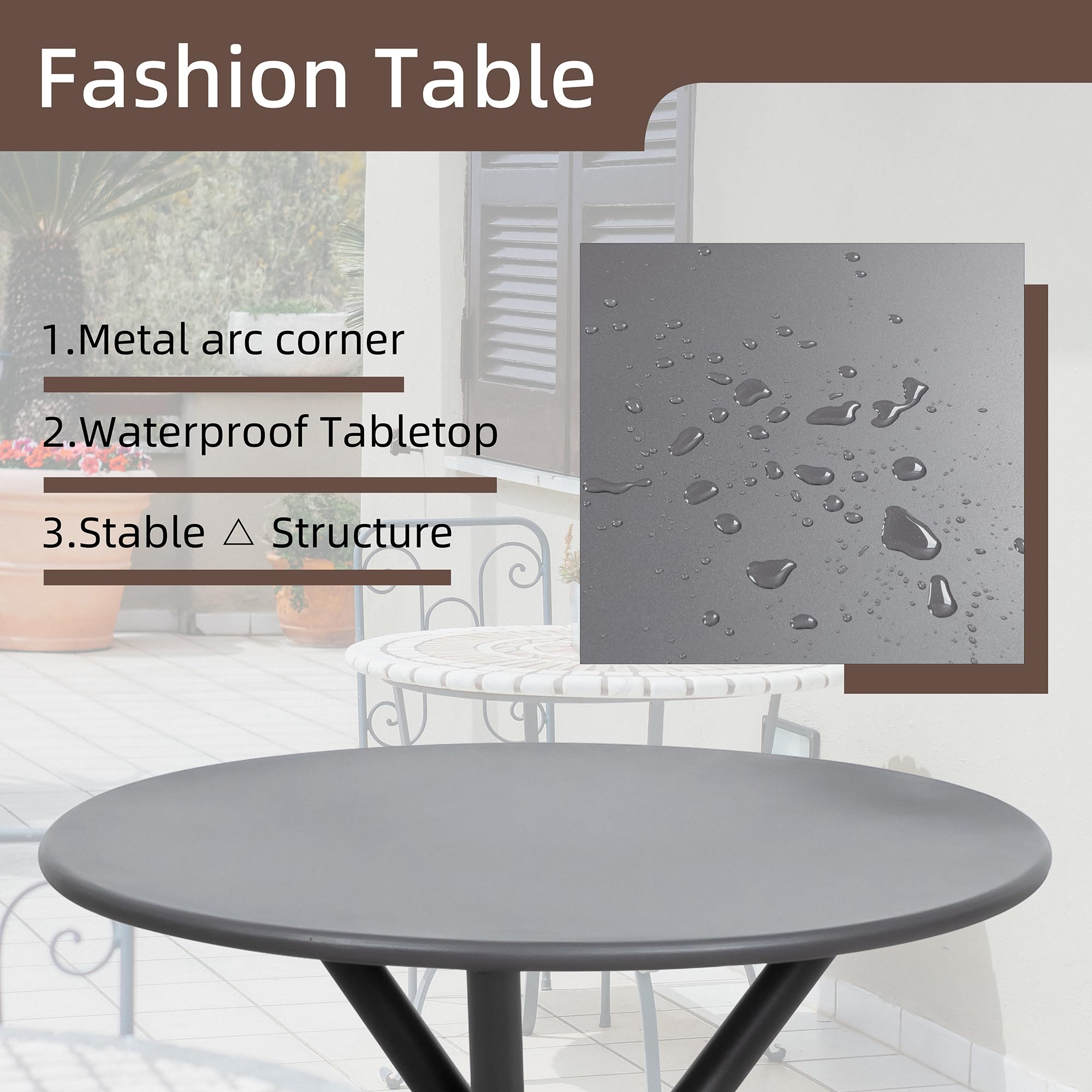 Shintenchi 3 Pieces Patio Bistro Sets, Outdoor Textilene Fabric Conversation Bistro Set, Textilene Fabric Front Porch Chairs Small Patio Furniture Set With Table For Lawn,Garden,Balcony (Grey)