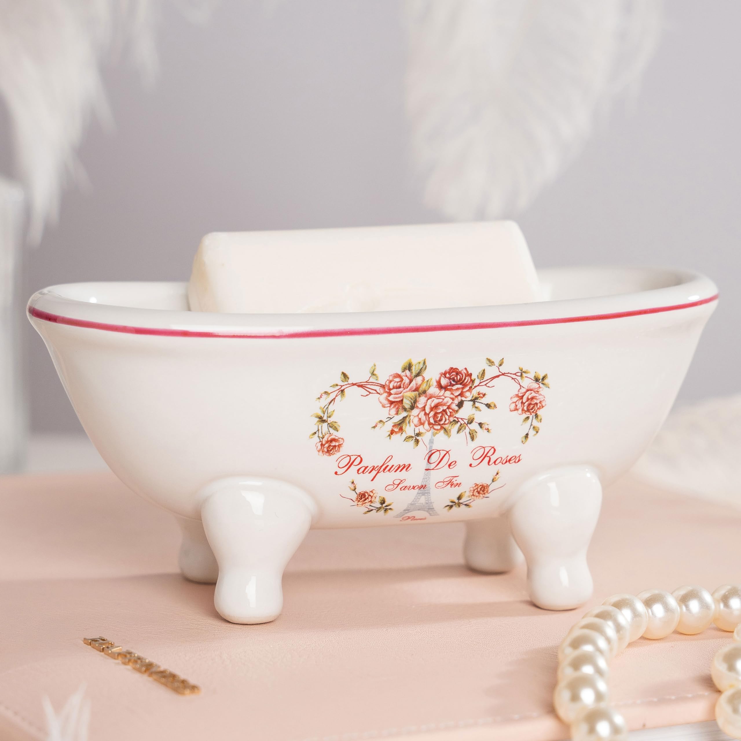 1 Piece 5.7 Mini Ceramic Clawfoot Double Ended Bathtub Soap Dish Vintage Decortative Soap Dish (Style 01)