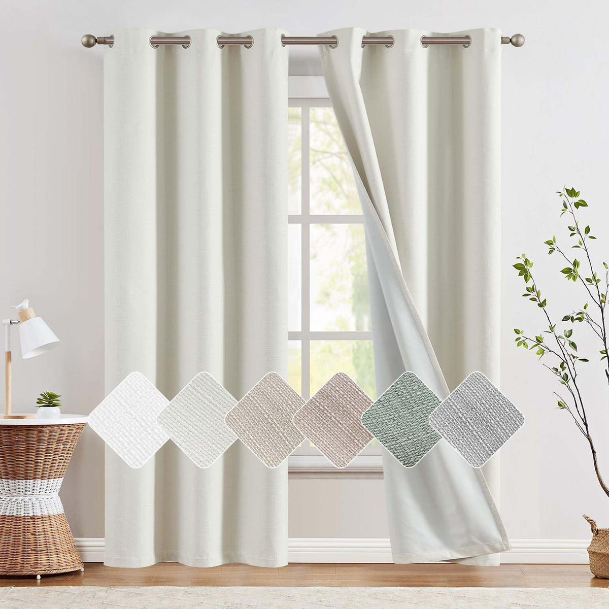 jinchan 100% Blackout Curtains for Bedroom Living Room Linen Blackout Curtains 84 Inch Long Room Darkening Curtains Linen Textur