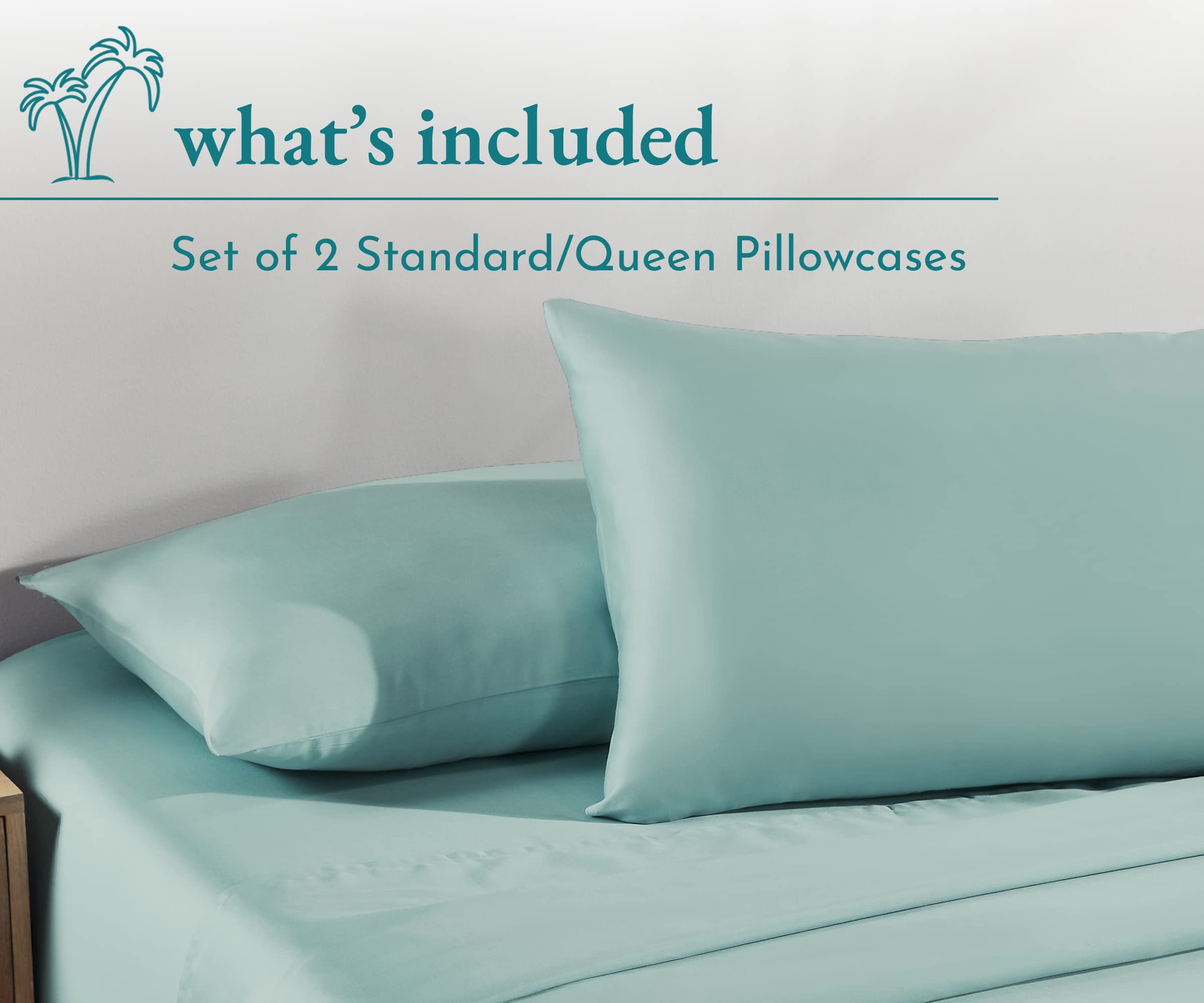 California Design Den 100% Cotton Pillow Cases Standard Size Set Of 2, Soft & Cooling Sateen Weave Pillowcase Set (Standard/Queen, Seafoam)