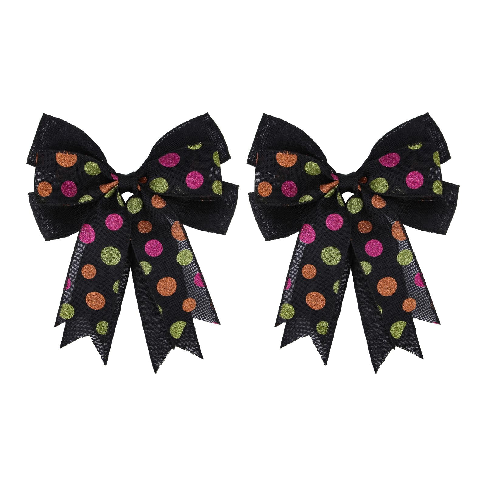 Meseey 2 Pcs Large Black Polka Dot Burlap Bow 10.8 x 8.8 Inch Halloween Wreath Decoration Bows for Baby Shower Party Holiday Gif