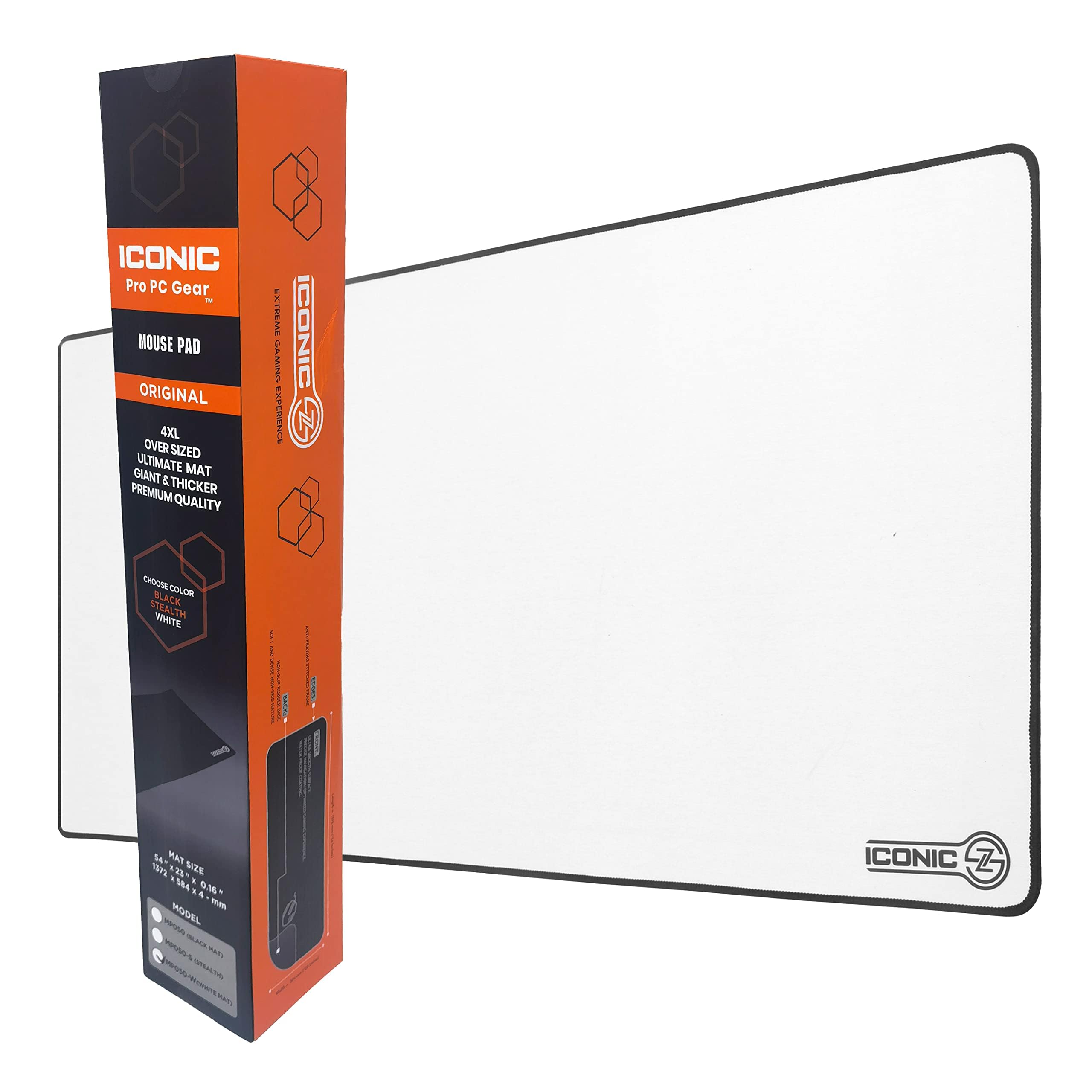 Iconic - Pro Pc Gear 3Xl Extended Gaming Mouse Pad/Mat 46'X20'(White) - Large & Wide Desk Cloth Mousepad - Stitched/Water Proo