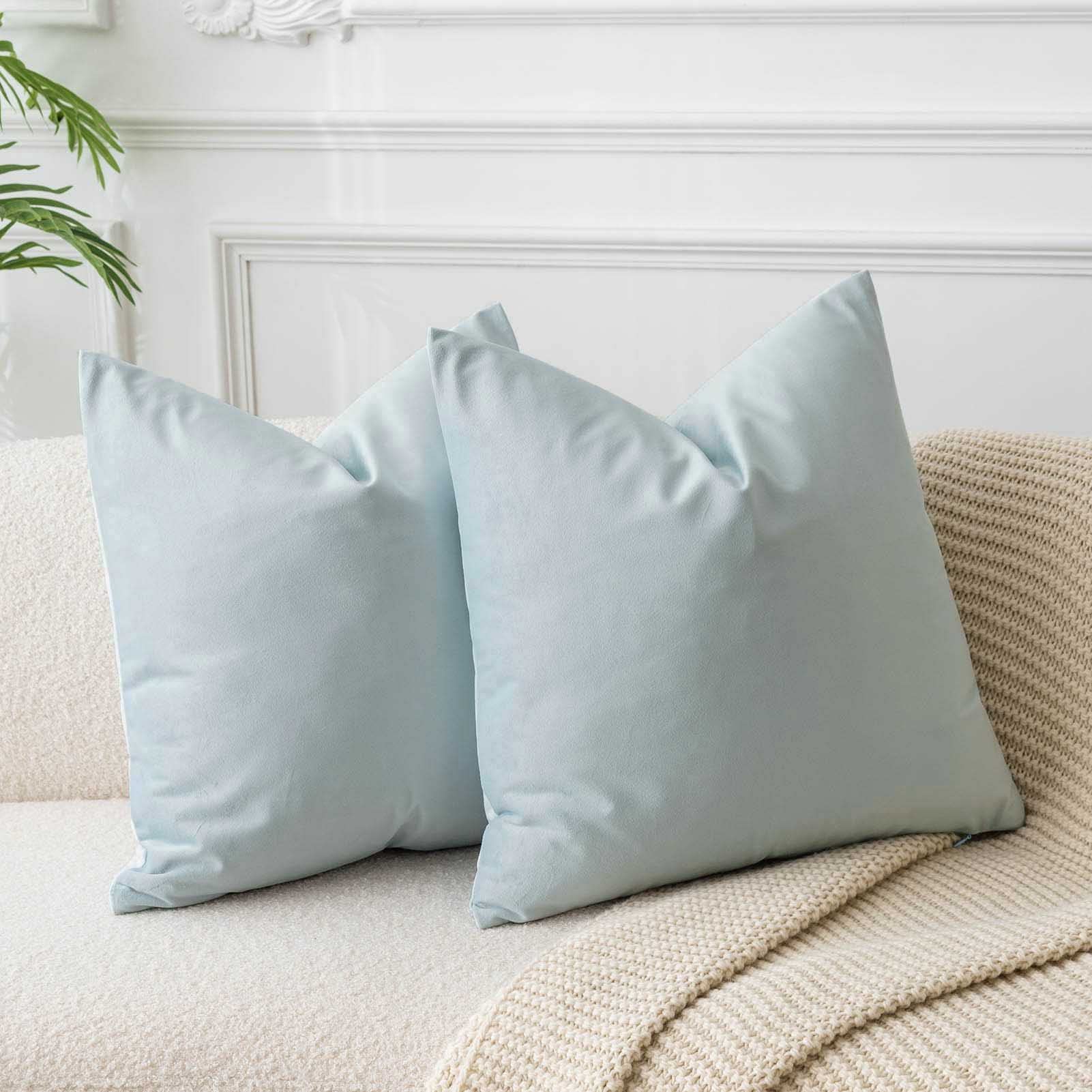 Juspurbet Powder Blue Velvet Throw Pillow Covers 16X16 Inches With Zipper,Decorative Soft Pillow Covers Set Of 2 For Couch Sofa
