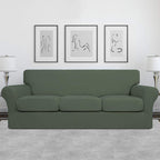 Easy-Going 4 Pieces Stretch Soft Couch Cover For Dogs - Washable Sofa Slipcover For 3 Separate Cushion Couch - Elastic Furniture Protector For Pets, Kids (Sofa, Greyish Green, Large)