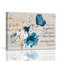 Butterfly Bathroom Decor Bible Verse Inspirational Wall Art Canvas Christian Home Decorations Blue Flower Prints Wall Pictures A