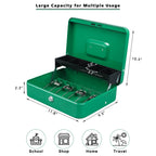 Xydled Cash Box With Money Tray And Key Lock,Tiered,4 Bill / 5 Coin Slots,11.8' X 9.5' X 3.5',Green