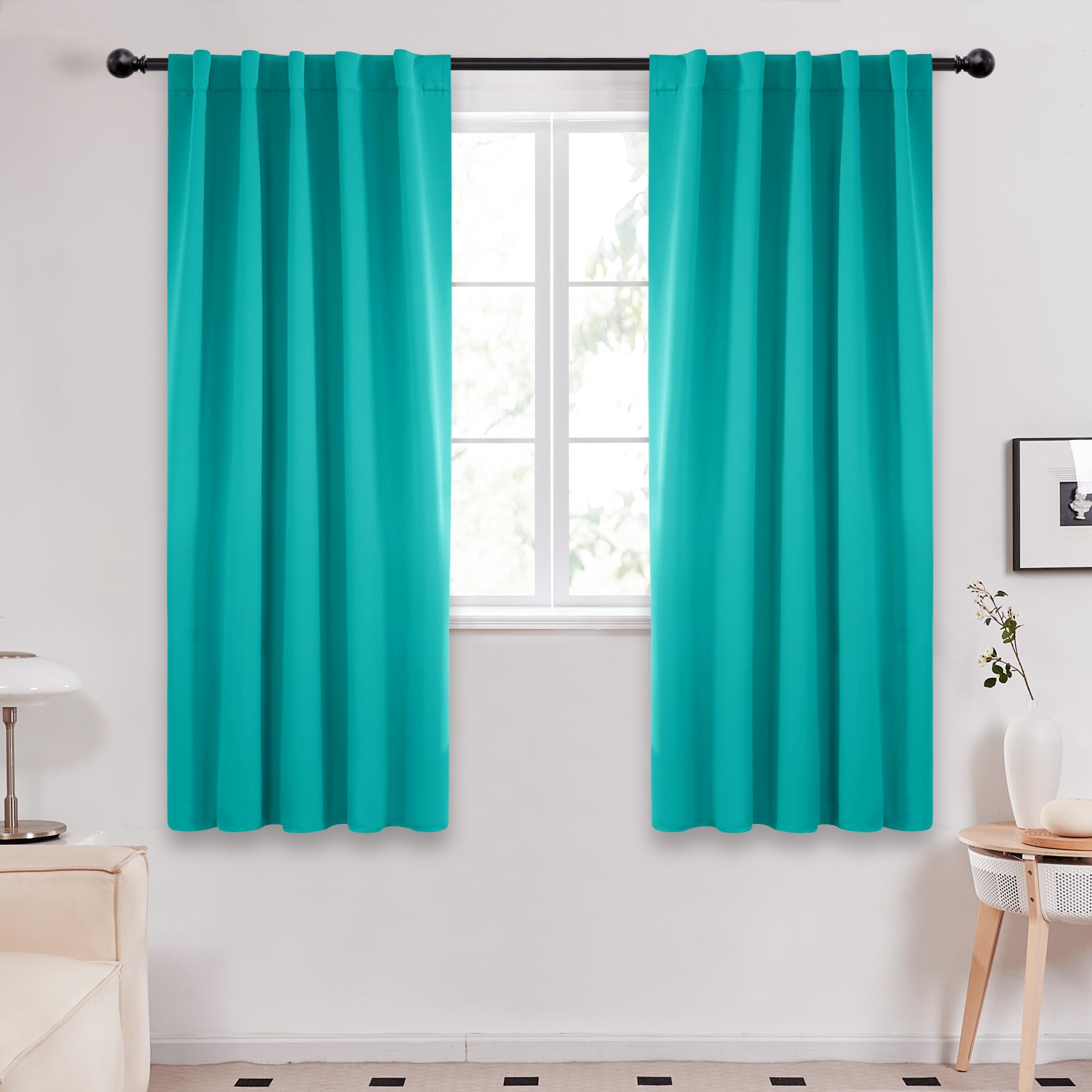 Deconovo Blackout Curtain Panels For Bedroom, Room Darkening Back Tab And Rod Pocket Curtains, 42X72 Inch, Turquoise, 2 Panels