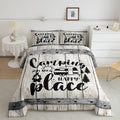 Happy Camping Comforter Set Queen Size,Wooden Plank Pine Trees Rustic Farmhouse Bedding Set 3Pcs For Kids Boys Girls Adults,Camp