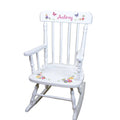 My Bambino Girls Personalized White Wood Rocking Chair Toddler Baby Gift (Bright Butterfly Garland)