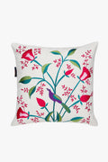 Mezposh Natural, Pink & Green Quirky Embroidered Cotton Canvas Cushion Cover (16X16)