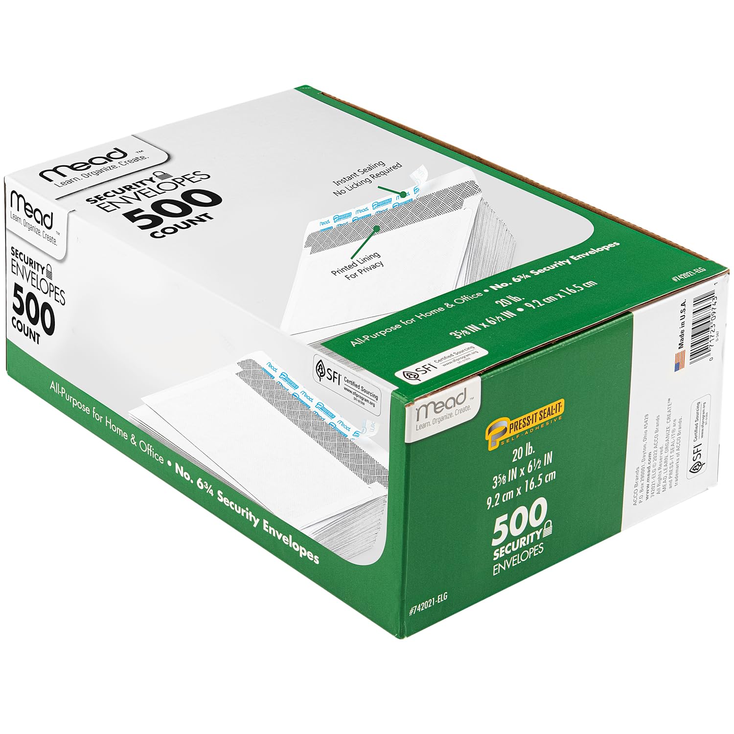 Mead Envelopes, Self Seal, Self Adhesive Closure, #6-3/4 Small Envelopes, Self Seal, Security Printed Lining For Privacy, 500 Pe
