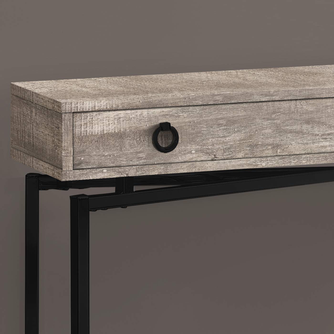 Monarch Specialties Console Sofa Accent Table, 42&quot; L, Taupe Reclaimed Wood-Look/Black Base