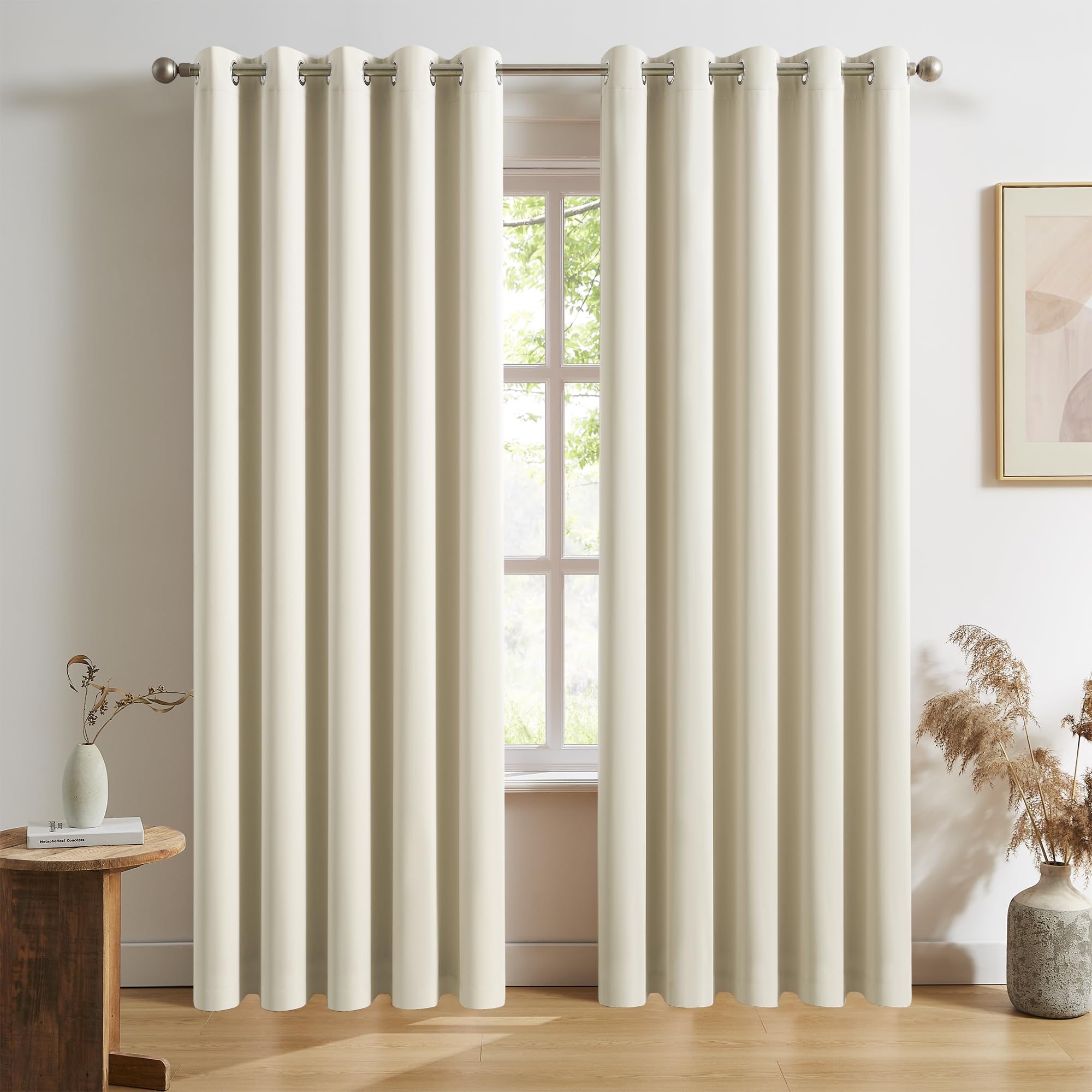 Dualife 90 Inch Curtains Cream Beige, Vertical Window Drapes For Bedroom, 60 Inch Wide Room Darkening Curtains For Living Room,G