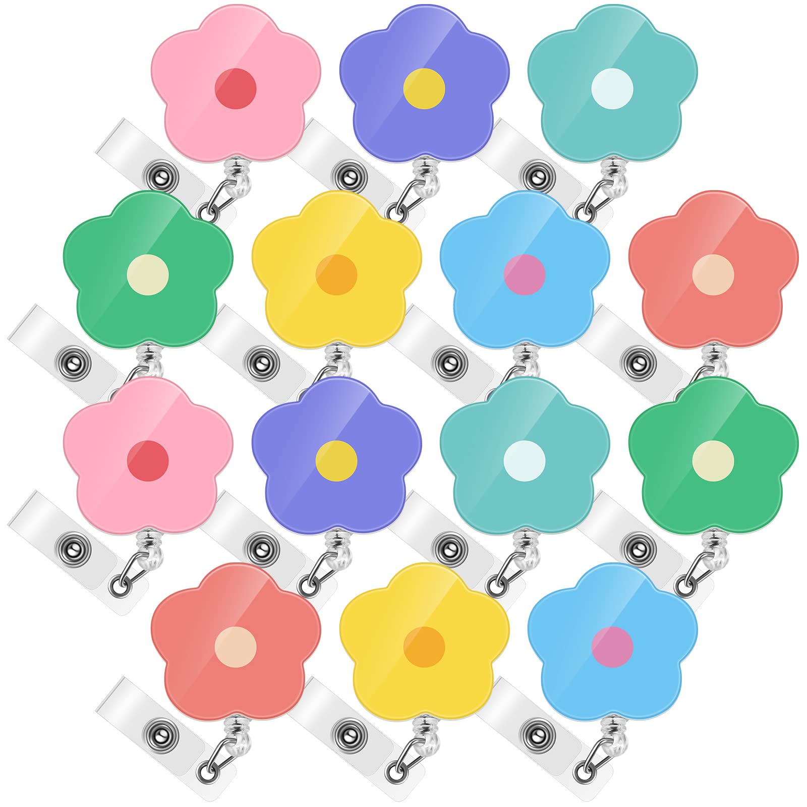 Yunlly 14 Pcs Cute Badge Reel Retractable Flower Floral Nurse Badge Holder Clips Colorful Sunflower Retractable Reel Id Name Cli