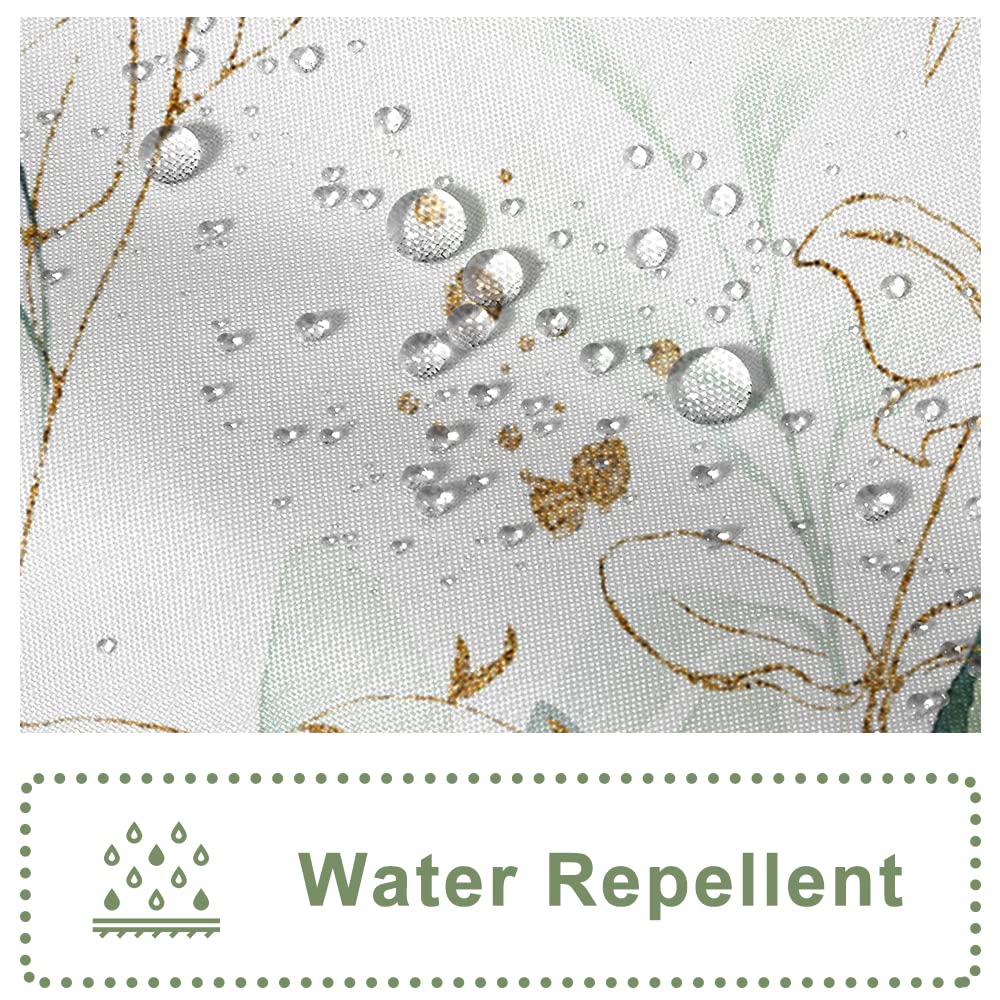 Ruelvth Eucalyptus Shower Curtain, Spring Sage Green And Gold Abstract Leaves Shower Curtain Set For Bathroom Waterproof Fabric