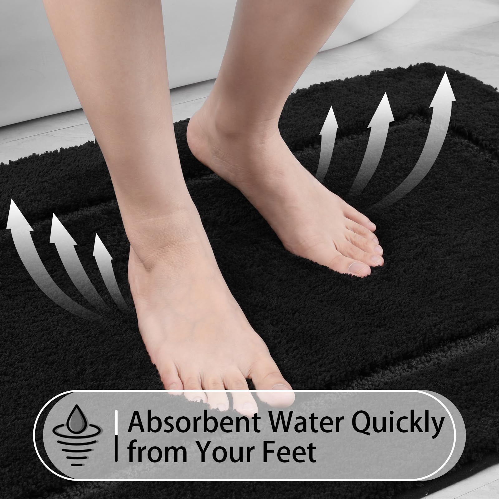 Lochas Bathroom Rug Set Black, Soft Bath Rug Set 2 Piece Set, Toilet Mat U-Shaped 20X20 And 34X20 Bathroom Rugs, Quickly Dry Mat