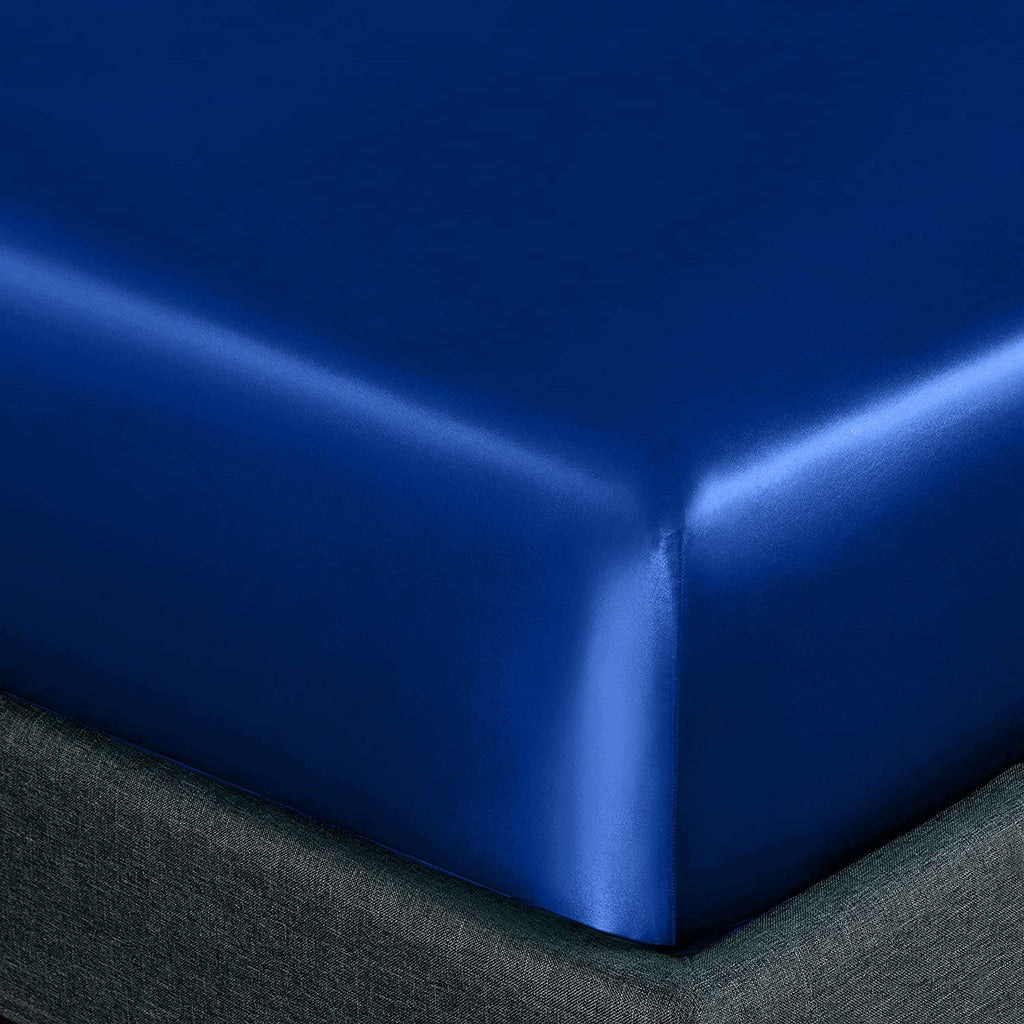 Homiest Royal Blue Satin Fitted Sheet King Size Fitted Bed Sheet, Deep Pocket Fitted Sheet Only, Luxury & Ultra Soft Bedding Fitted Sheet Single Bottom Bed Sheets Sold Separately