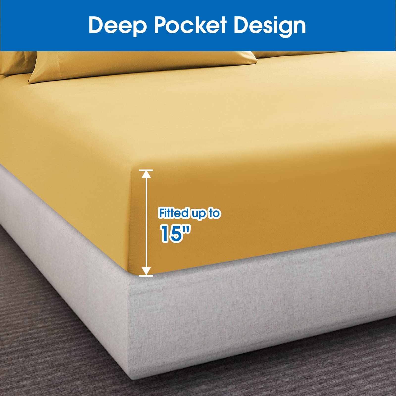 Homeideas King Size Bed Sheets - 6 Piece Set (Gold) - Extra Soft Brushed Microfiber 1800 Bedding Sheets, Deep Pocket, Wrinkle & Fade Free