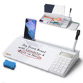 Selead Desktop Glass Whiteboard With Calculator & Built-In Mirror, Dry Erase White Board Computer Pad Keyboard Stand With Organi