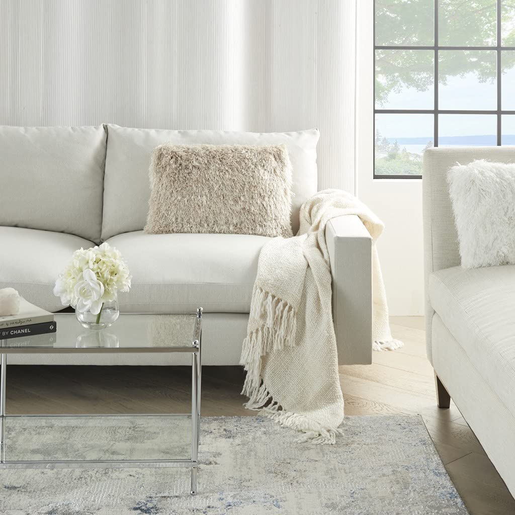 HomeRoots 100% Polyester Beige Super Shaggy Throw Pillow