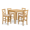 East West Furniture PUBS5-OAK-C 5 Piece Counter Height Dining Set Includes a Square Dinette Table and 4 Linen Fabric Kitchen Dining Chairs, 36x36 Inch, Oak