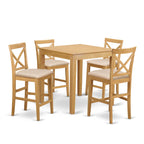East West Furniture PUBS5-OAK-C 5 Piece Counter Height Dining Set Includes a Square Dinette Table and 4 Linen Fabric Kitchen Dining Chairs, 36x36 Inch, Oak