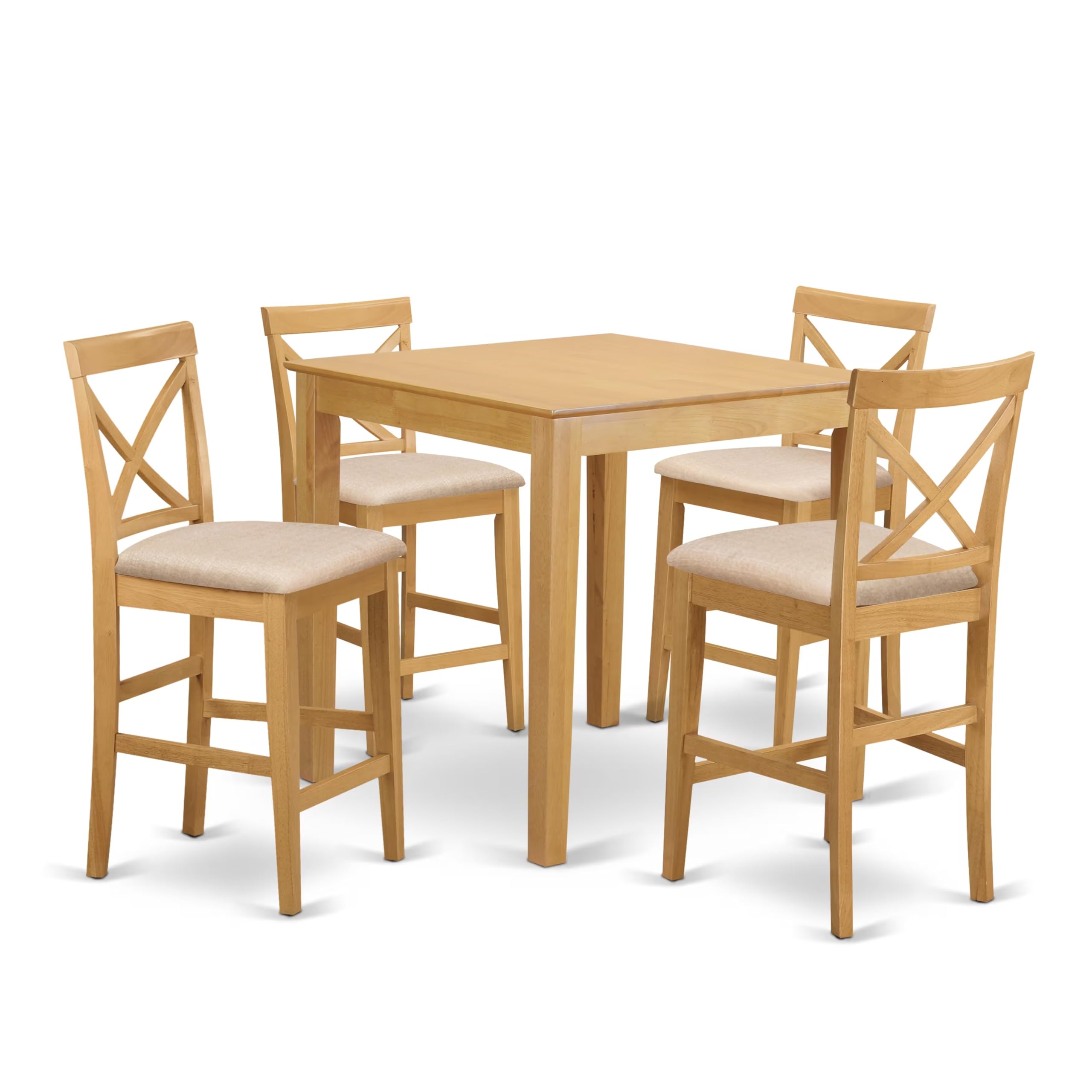 East West Furniture PUBS5-OAK-C 5 Piece Counter Height Dining Set Includes a Square Dinette Table and 4 Linen Fabric Kitchen Dining Chairs, 36x36 Inch, Oak