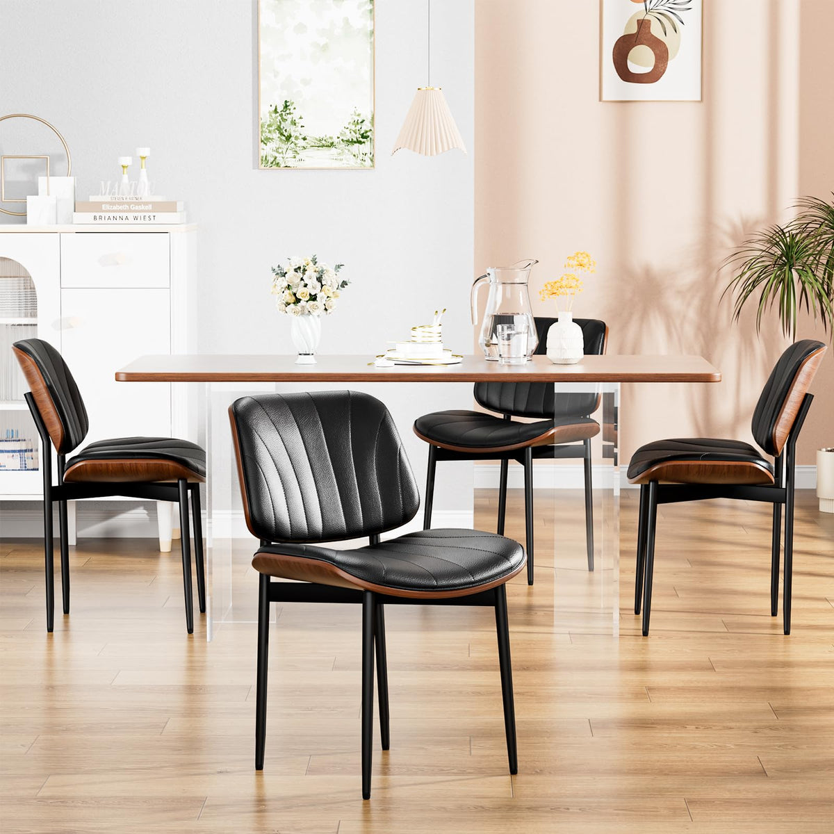 Yafiti Dining Chairs Set Of 4, Dining Room And Kitchen Chairs, Fsc Certified Mid Century Modern Accent Chair, Upholstered Pu Lea