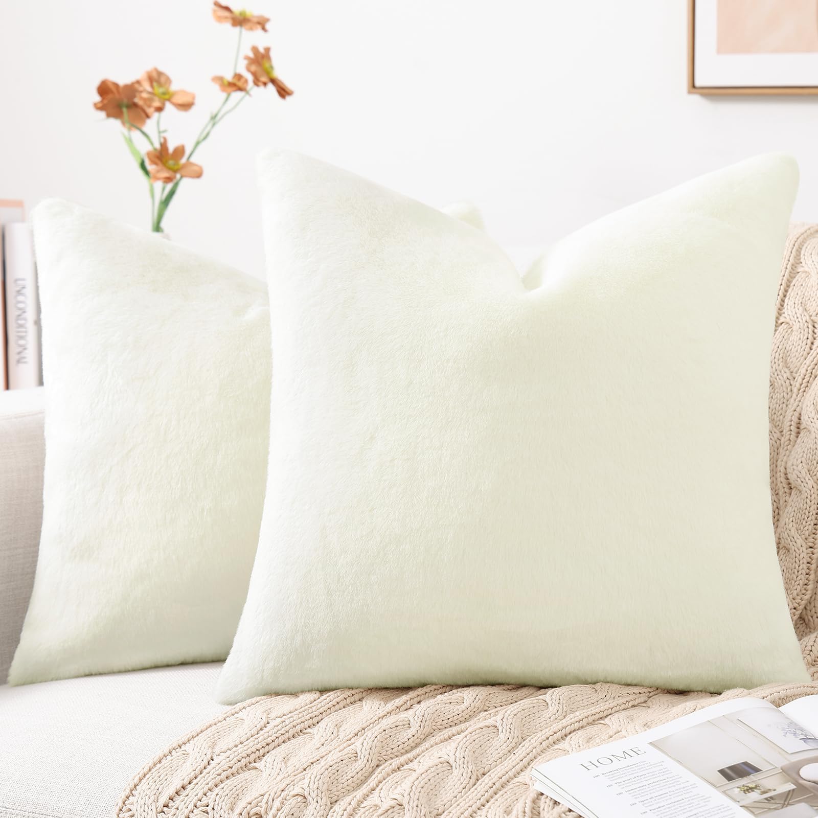 Pallene Faux Fur Plush Throw Pillow Covers 24X24 Set Of 2, Luxury Soft Fluffy Cozy Decorative Pillow Covers For Sofa, Couch, Liv