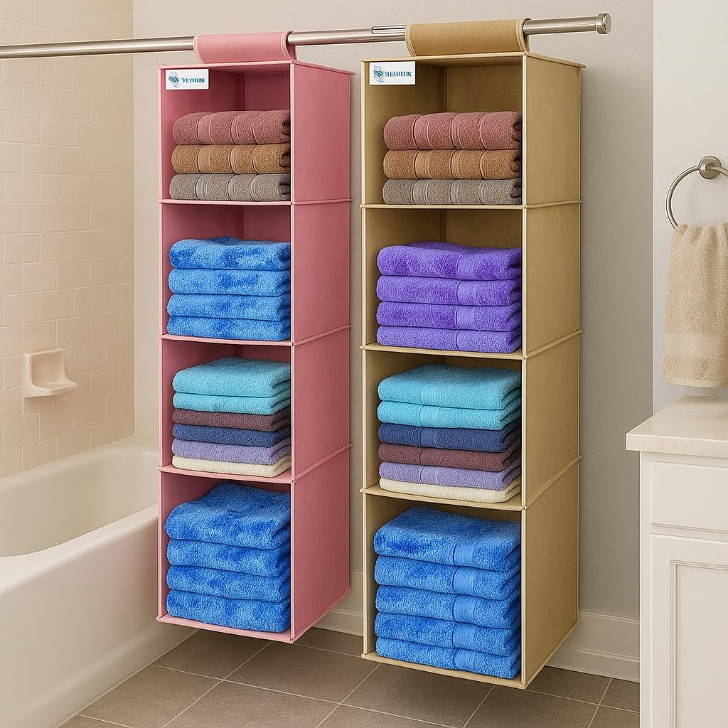 Unicrafts Hanging Organizer 4 Shelves NonWoven Foldable And Universal Fit Closet Organizer Collapsible Wardrobe Organiser For R
