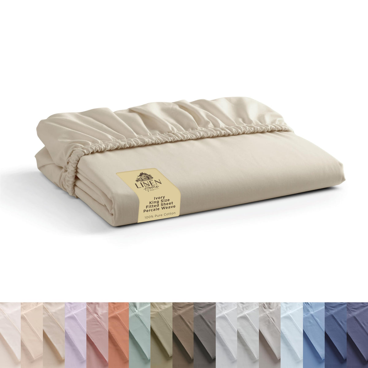 100% Cotton Percale Fitted Sheet King Size, Ivory, 1 Deep Pocket Fitted Sheet, Crisp And Cool Strong Bed Linen, 78'X80'+15'