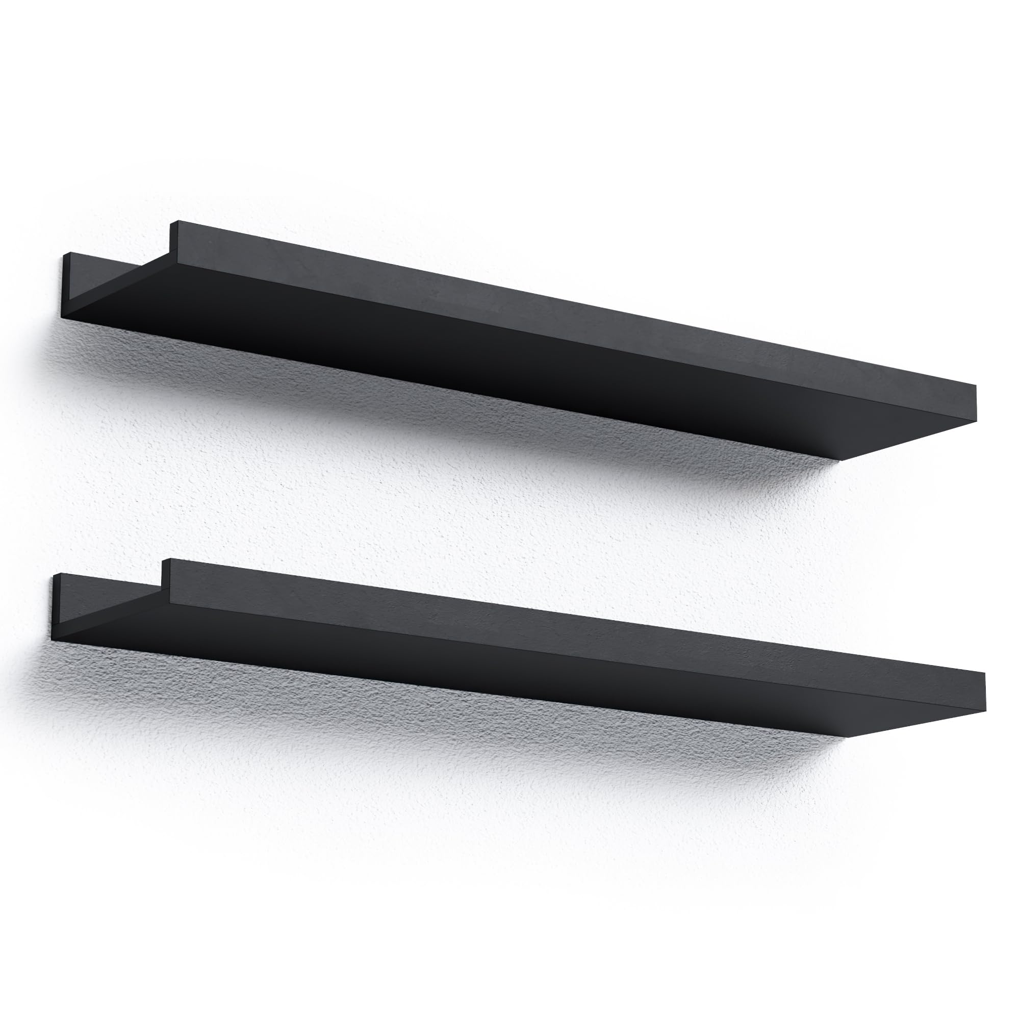 Boswillon Long Floating Shelves Wall Mounted, 2 Set Modern Black Wall Shelf For Bedroom, Nursery Book Shelf With Lip, Picture Ledge Shelf For Wall Decor Living Room Bathroom Kitchen - Black,23.6 In