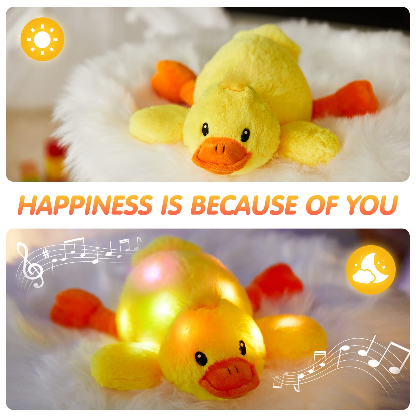 Glow Guards 12' Musical Light Up Yellow Duck Stuffed Animal Led Glowing Singing Soft Plush Toy Pillow Night Lullaby Holiday Bir