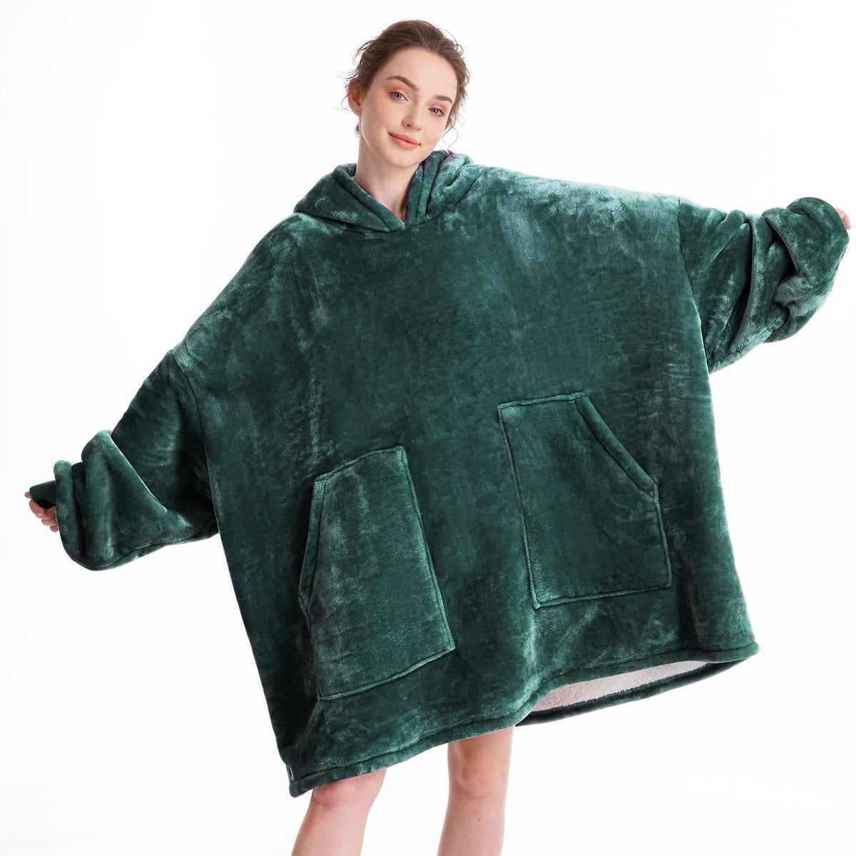 Aemicion Wearable Blanket Hoodie,Sherpa Fleece Hooded Blanket As A Gift For Man Adult Women, Cozy Warm Oversized-Green