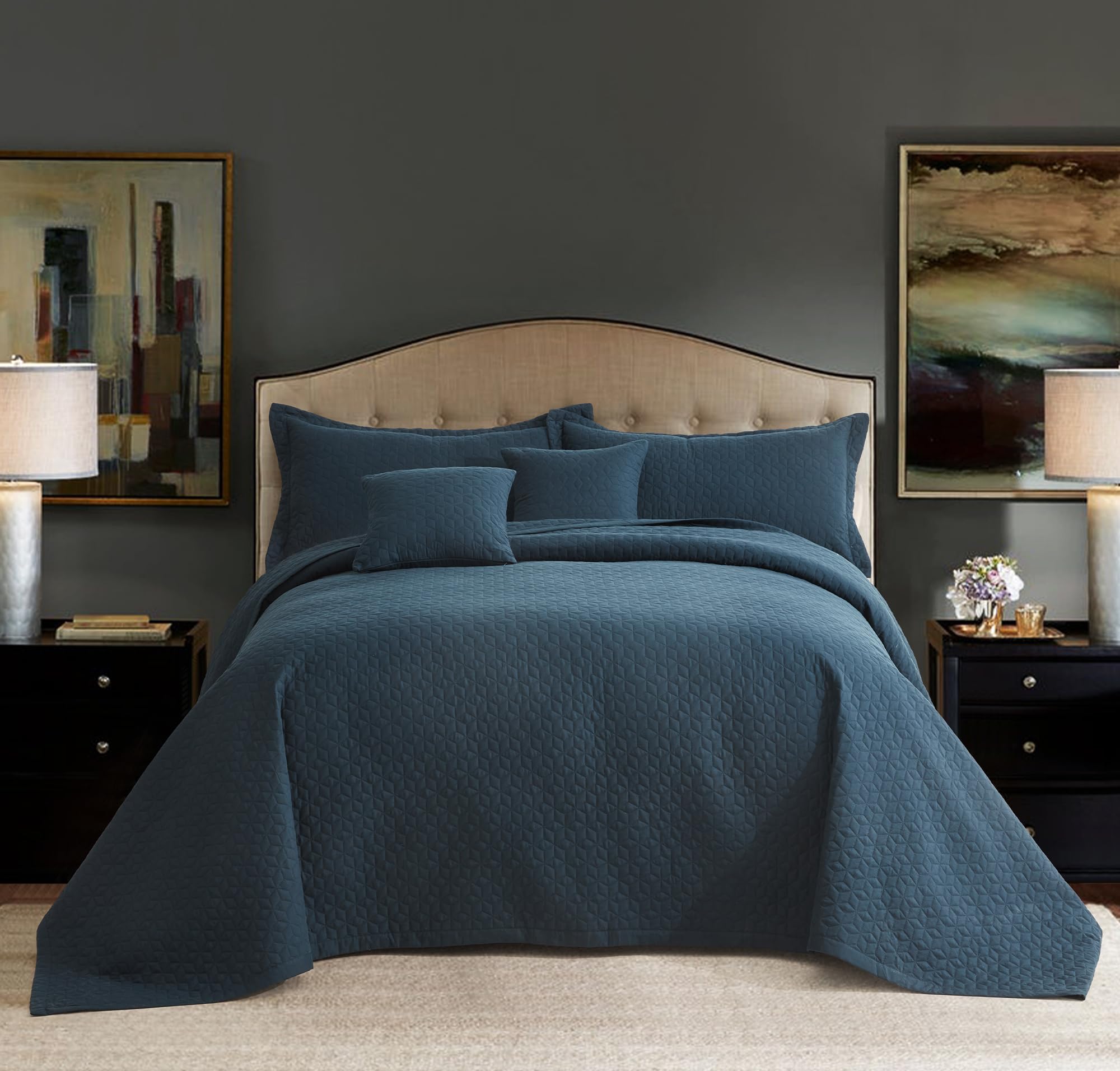 Blythease Oversized King Bedspread 128X120 Extra Wide, Modern & Contemporary Look, Lightweight Bedding Cover, Reversible, 5 Piec