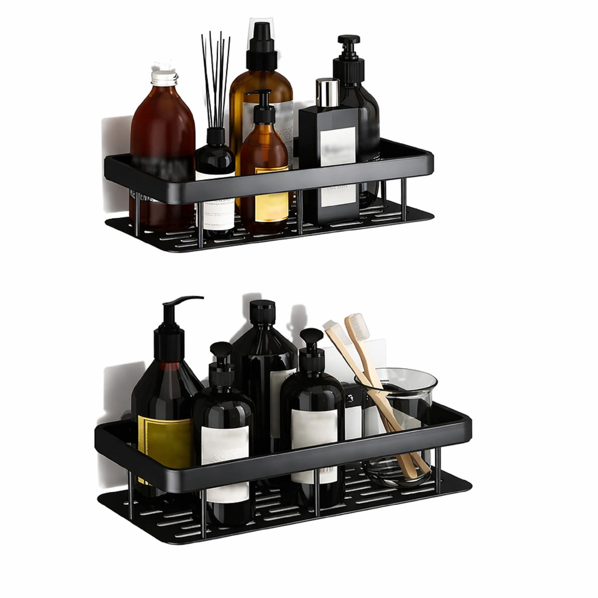 NIVI HUB Bathroom Wall Shelf with Adhesive Mounting, Metal Storage Rack for Toiletries and Household Items (Pack of 2)