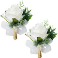 WEIERYUE White Rose Wrist Flowers and Mens Corsage Wedding Flowers Ceremony,2Pcs Boutonniere Buttonholes and Wrist Corsage Wris