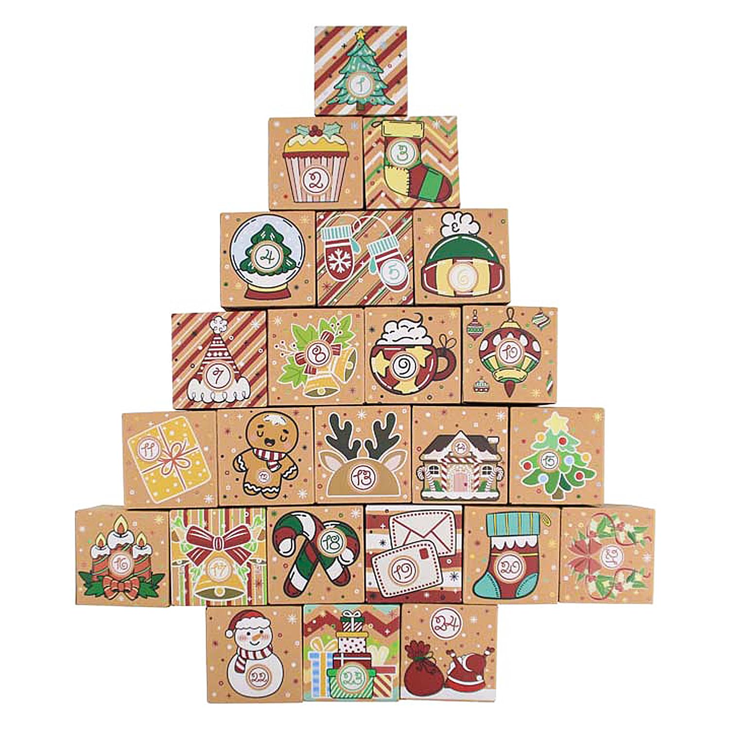 24 Pcs Diy Christmas Empty Advent Calendar 2024, 24 Days Cute Kraft Paper Christmas Cardboard Number Boxes Christmas Countdown C