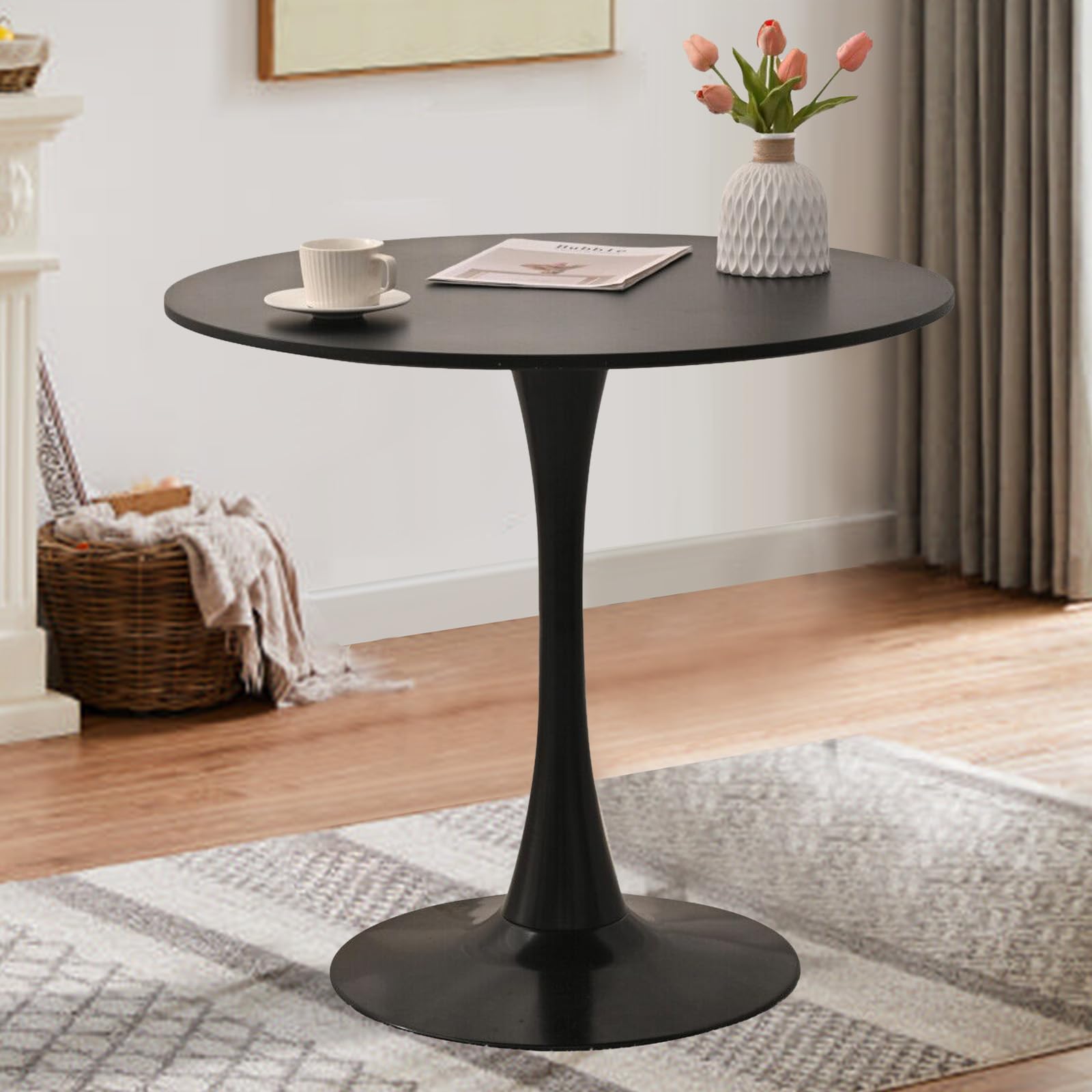 SoarTalent 31.5 Round Dining Table for 2 MDF Table Top and Heavy Metal Dining Table Leg for Kitchen Dining Room Apartment Small 