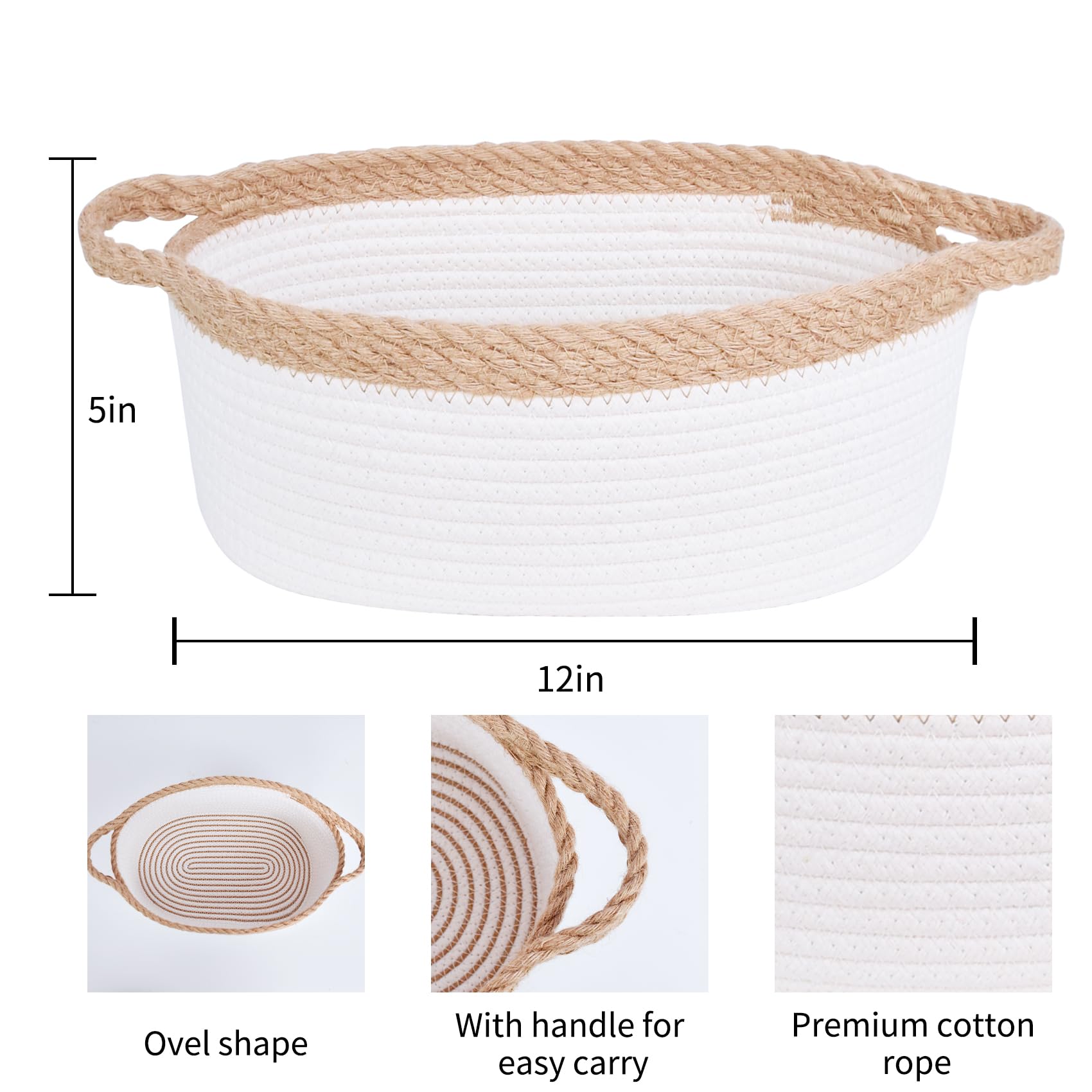 Abenkle Small Woven Basket, 12'X 8' X 5' Cute Small Basket, Rope Room Shelf Storage Basket, Cat Dog Toys Basket Chest Box, Em