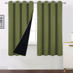 LEMOMO 100% Blackout Curtains 52 x 63 Inch/Olive Green Curtains 2 Panels with Black Lining Room Darkening Thermal Insulated Bedr