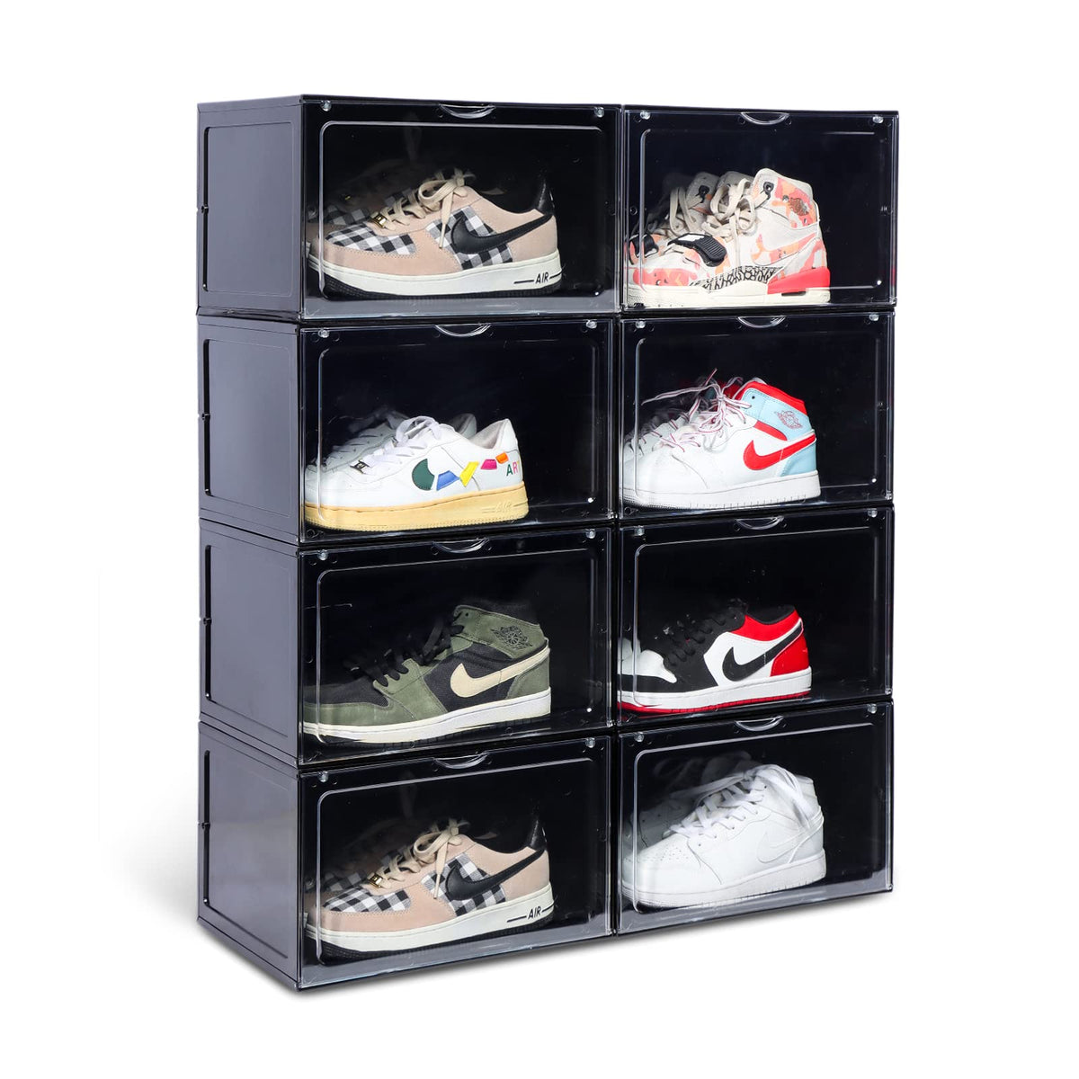 OMOPIN XL clear shoe storage boxes stackable, 8 Pack Large Shoe Boxes Clear Plastic Stackable, Drop side Sneaker Container Fit S