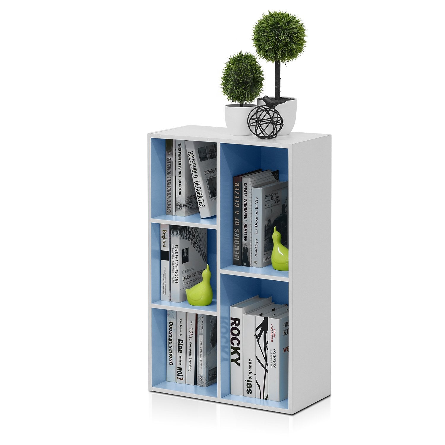 Furinno 5-Cube Reversible Open Shelf, White/Light Blue 11069WH/LBL