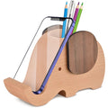 Ahfulife Wooden Elephant Cell Phone Holder/Stand With Pen&Pencil Holder/Pot, Desk Decoration Multi-Functional Supplies Stationer