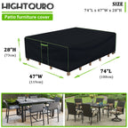 Hightquro Patio Furniture Covers Waterproof, Heavy Duty 600D Outdoor Furniture Covers For Outdoor Dining Table And Chair,Tear Resistance And Anti-Uv, 74'L X 47'W X 28'H, Black With Green Piping