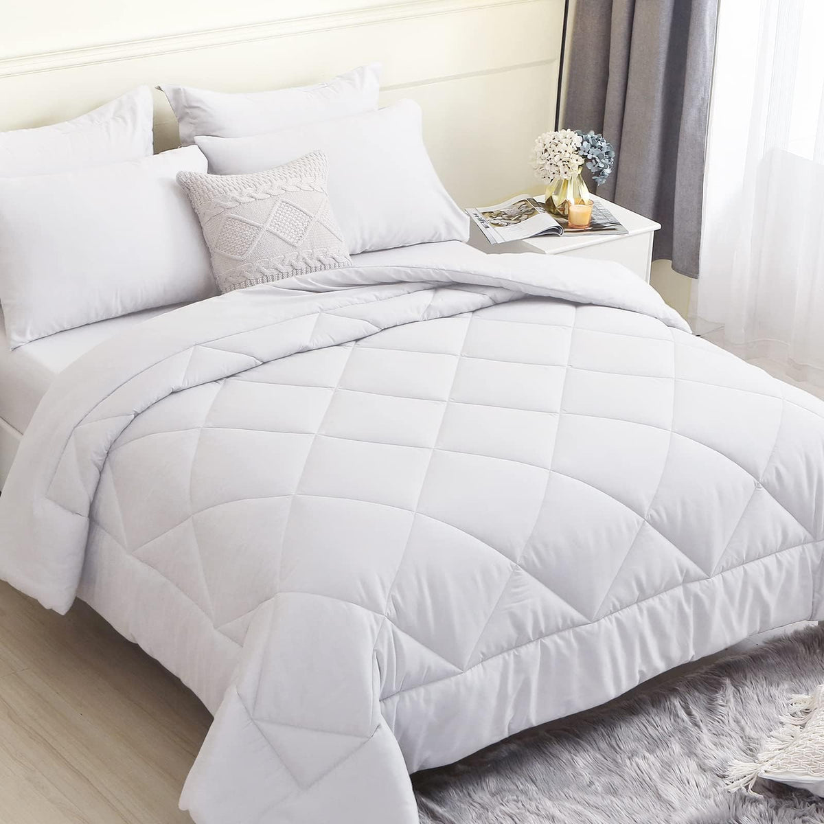 Hevumyi Twin Comforter Sets 5 Pieces, All Season Twin Kids Comforter Set For Girls And Boys, Reversible Bedding Sets With Comfor